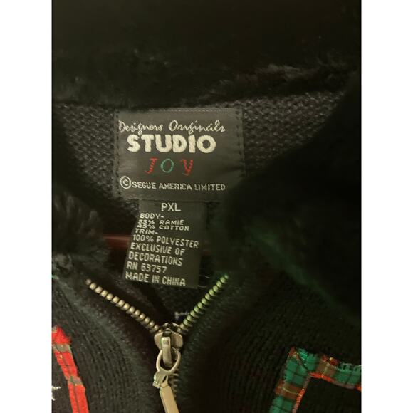 Designer Originals Joy Black PXL Sweater Coat Snowman Fur Collar Zip Front - Picture 7 of 8